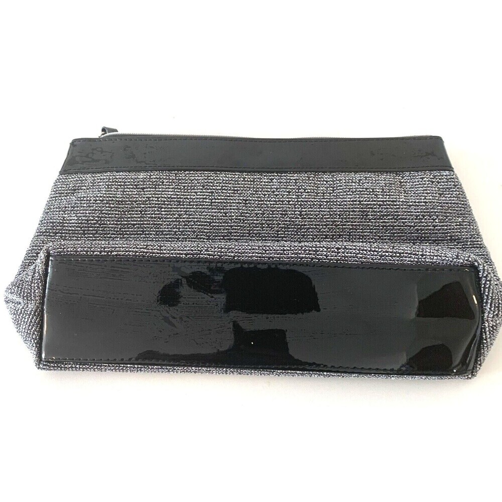 Cosmetic Bag Exclusive for Lancome Silver Metallic Blk Patent Leather Trim 10x6